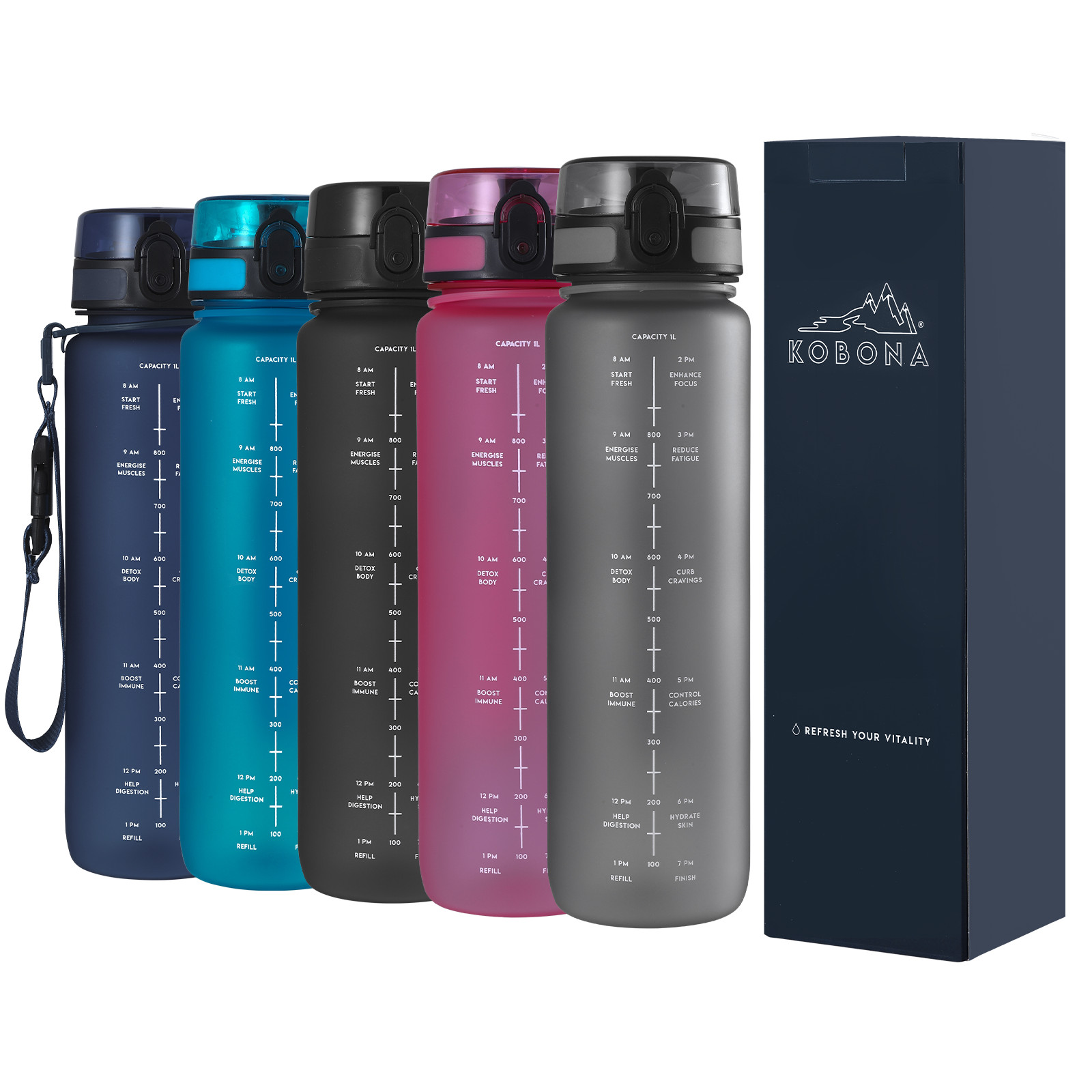 KOBONA Motivational Sport Water Bottles 1000ml Series